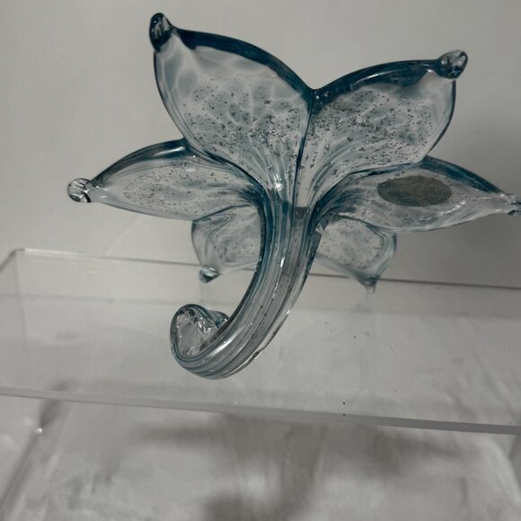 Murano Style Art Glass Hand Blown Stargazer Pale Blue Lily Flower Metallic Silve - Picture 6 of 13